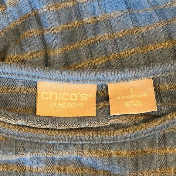 Chico’s Zenergy Blue Striped Ribbed Sleeveless Tank Top Medium - Picture 3 of 4